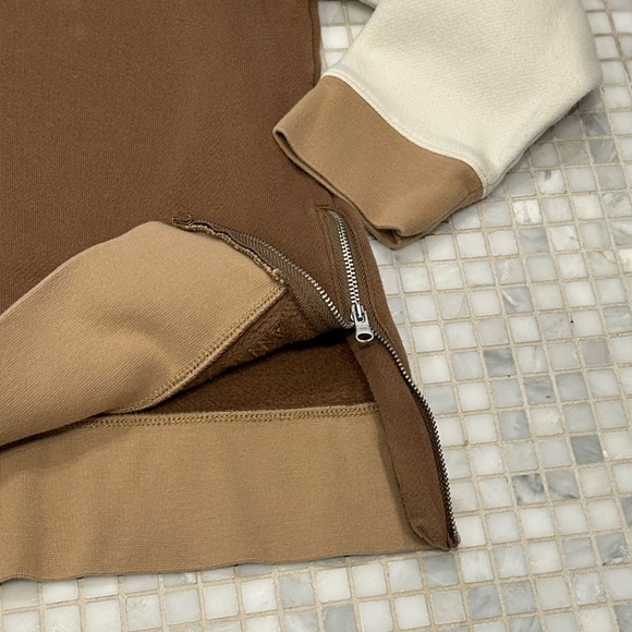 Madewell MWL Brown White Betterterry Side-Zip Colorblock Hoodie Sweatshirt - Picture 7 of 14